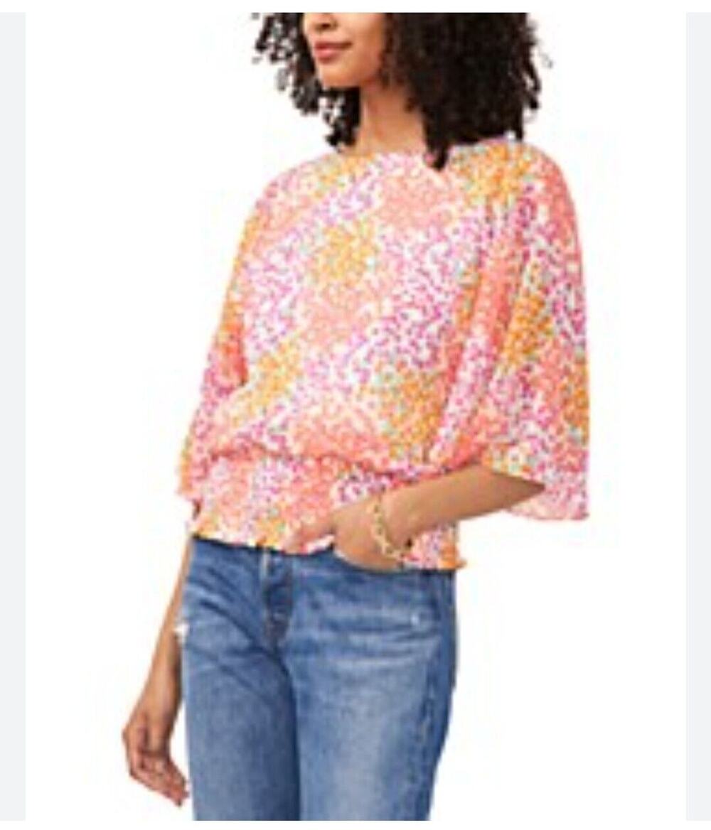Sam and Jess Blouse Womens size Small Floral Round neck Ballloon Sleeve New B4